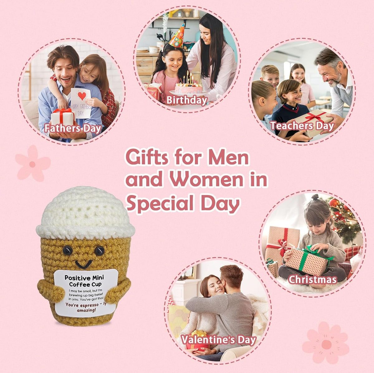 Coffee Lovers Birthday Gifts for Women Men,Positive Crochet Espresso Themed Brithday
