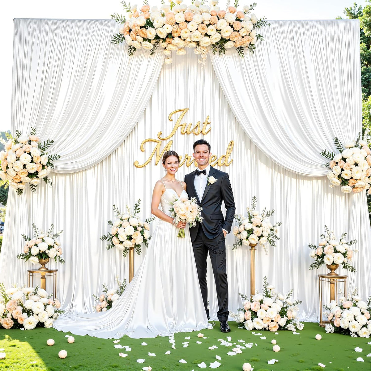 White Glitter Backdrop Curtain for Parties Wedding,10Ft x 10Ft Satin Shimmer Photo