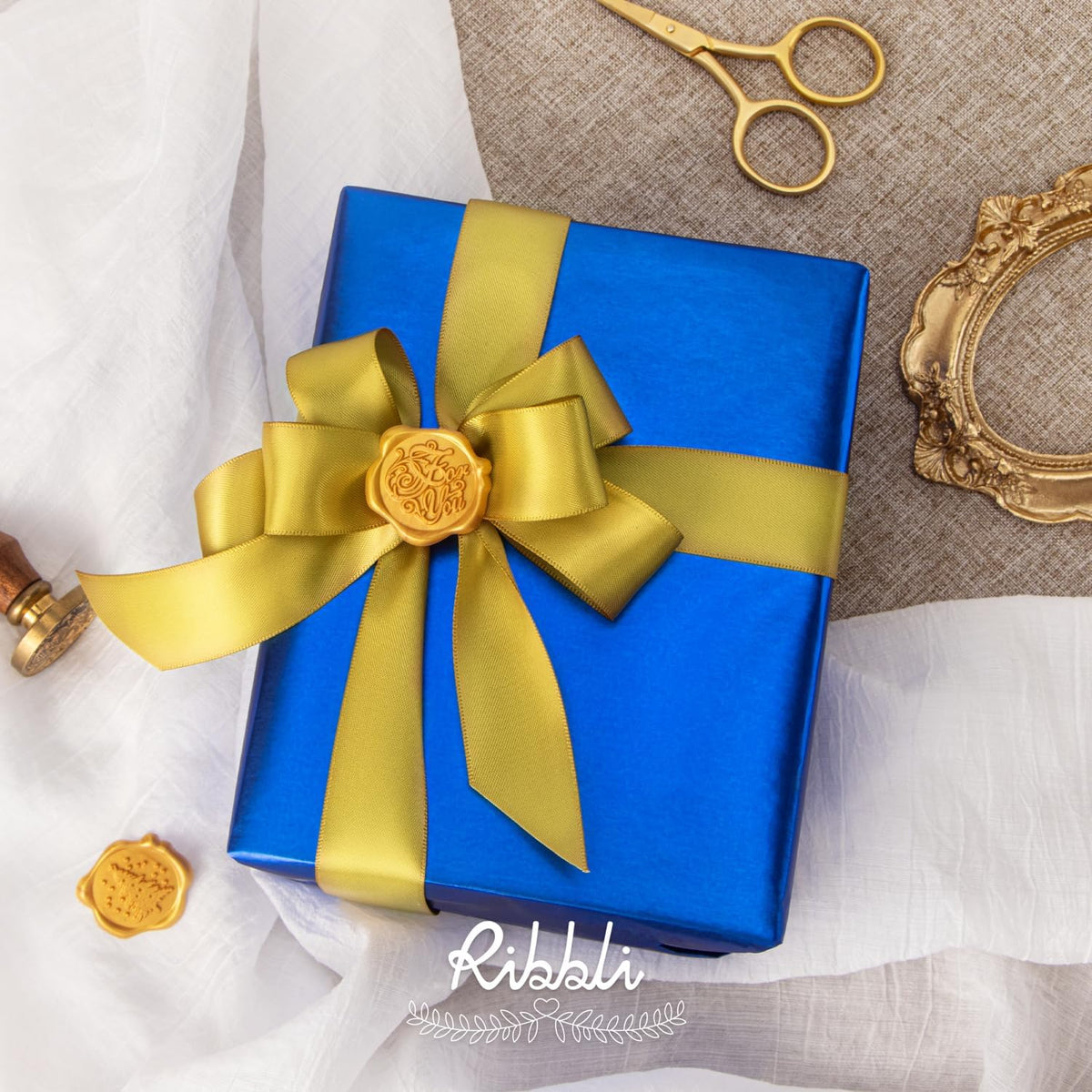 Ribbli Gold Double Faced Satin Ribbon,1” x Continuous 25 Yards,Use for Bows Bouquet,Gift