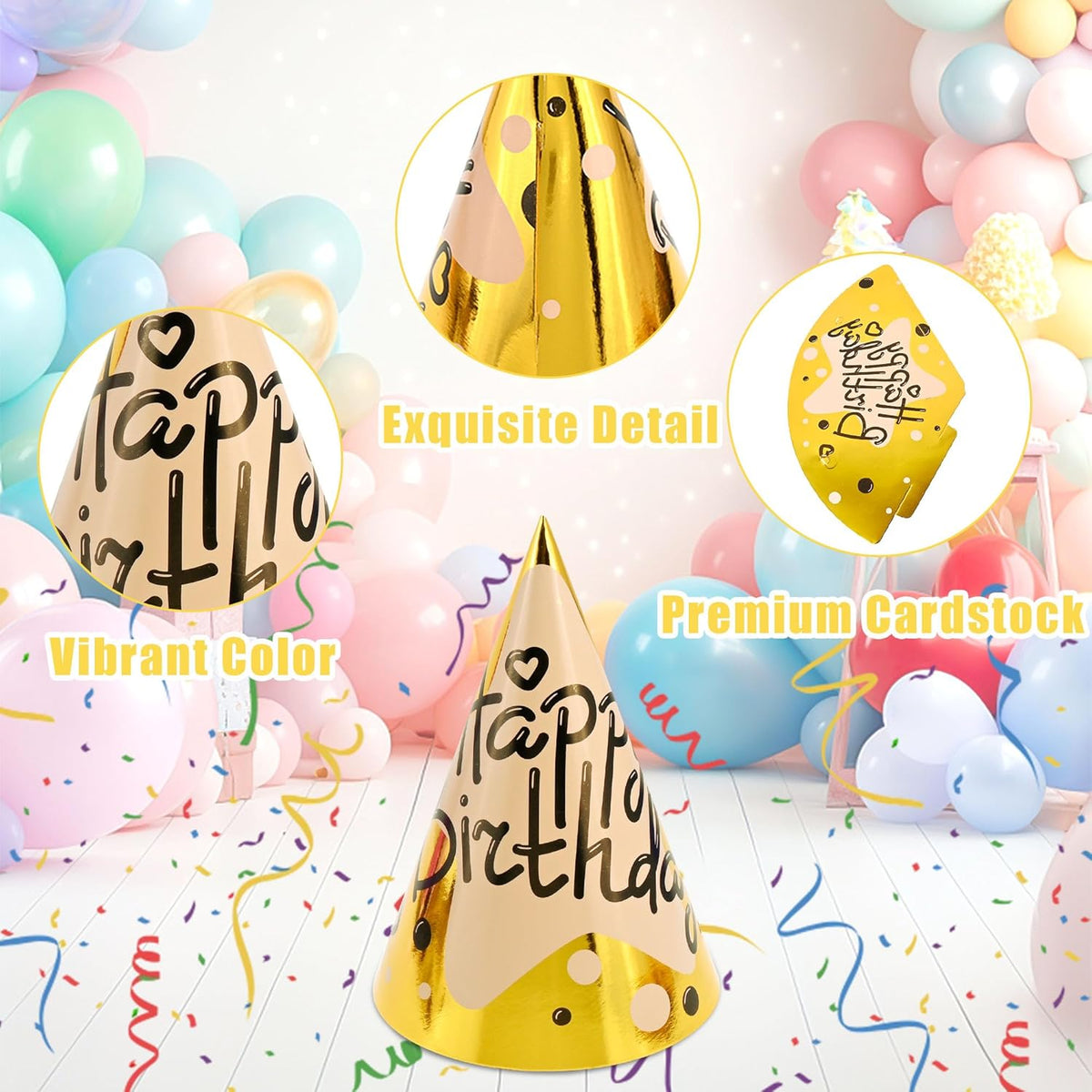 CANREVEL Party Hats for Kids and Adults, Birthday Party Headwear Supplies, Cone Hats Bulk for Girls