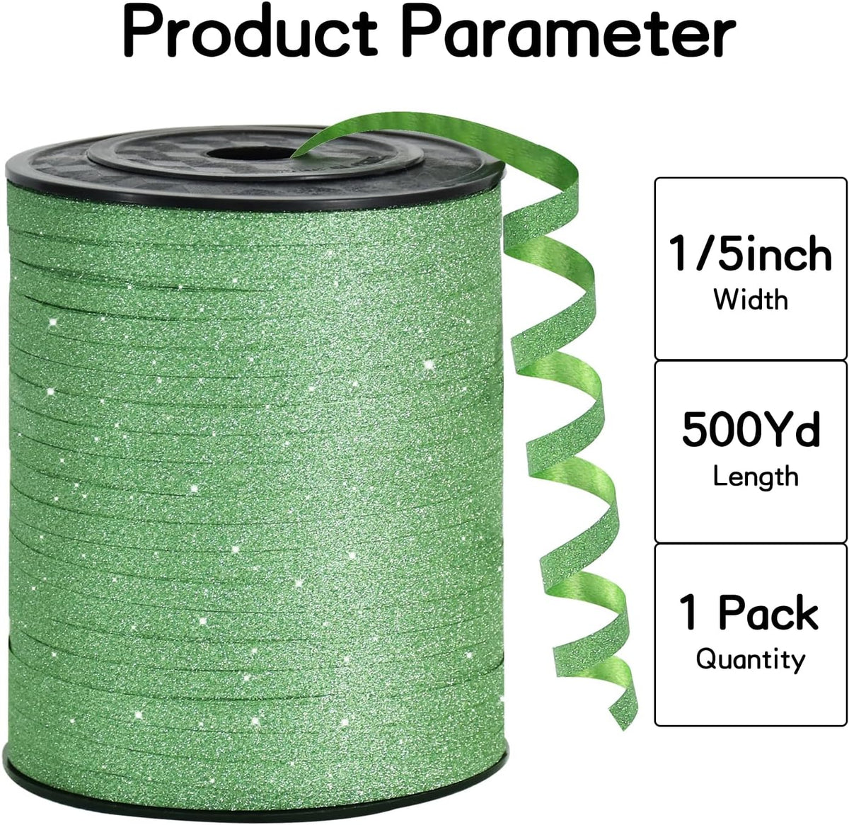 BEISHIDA Light Green Sage Glitter Ribbon - 500 Yards Curling Crimped, Shiny Balloon String for Gift