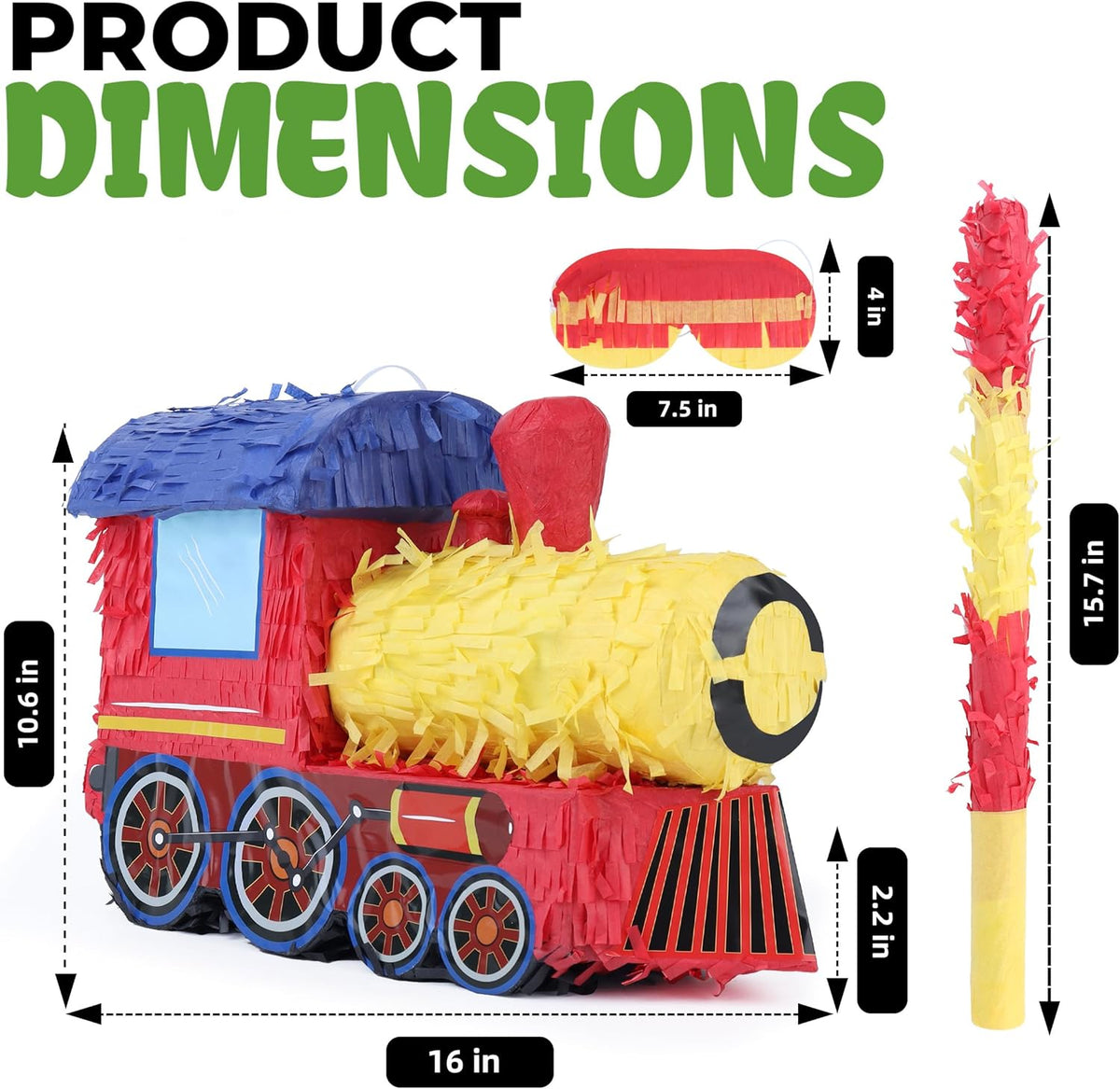 3D Train Pinata Bundle with a Blindfold and Bat (16x10.6x6.7 Inches), Train Pinata for Boys