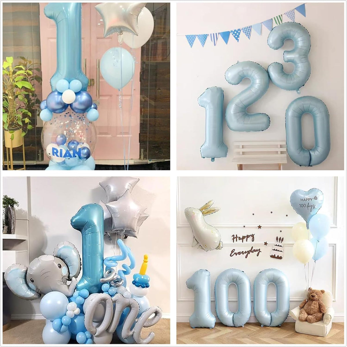 40 Inch Light Blue Number 0 Balloon Foil Balloons 0 for Kids Birthday Party Large Self Inflating