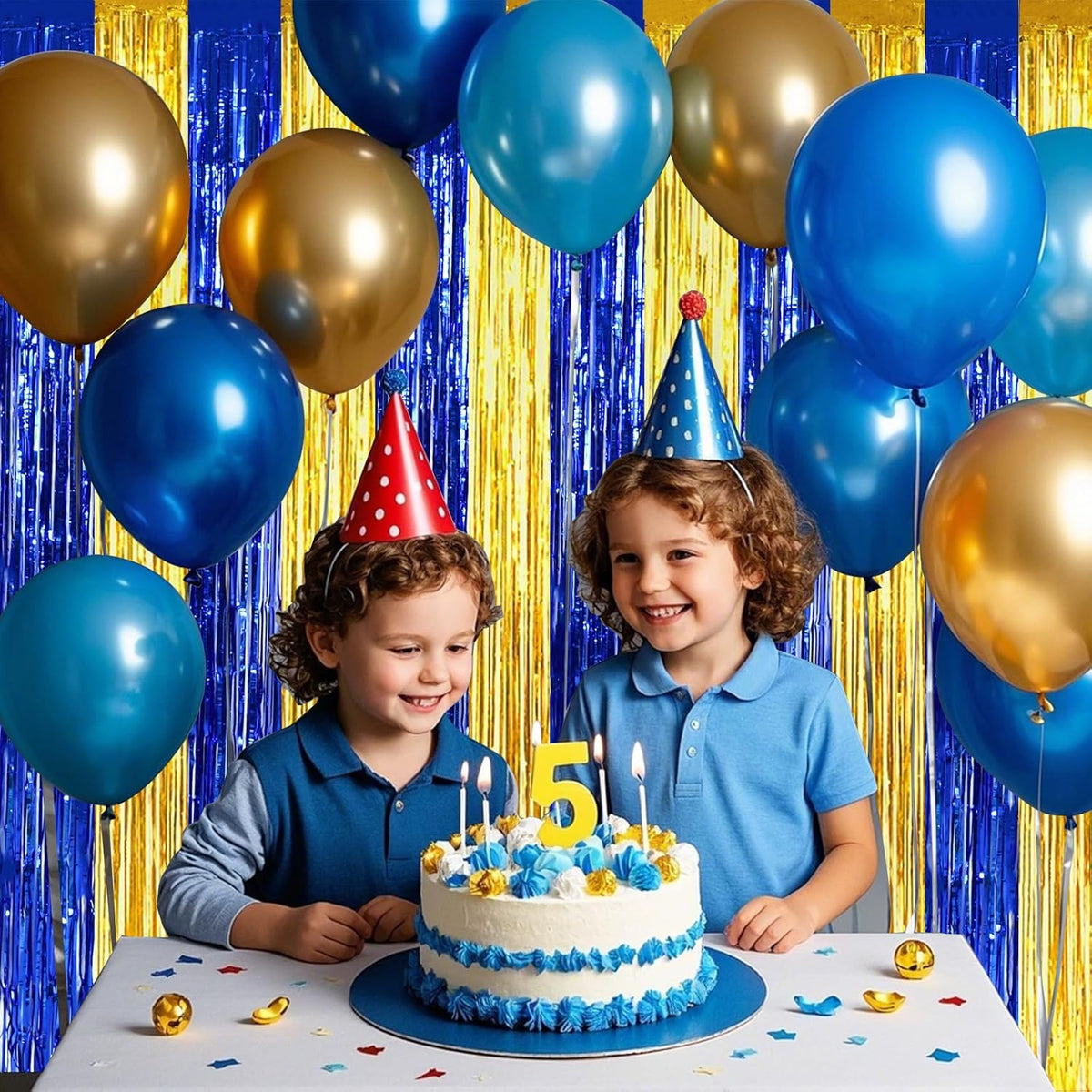 BEISHIDA 2Pcs Blue Gold Door Streamers Congrats Grade 2025 Decoration Backdrop Foil Fringe Tinsel