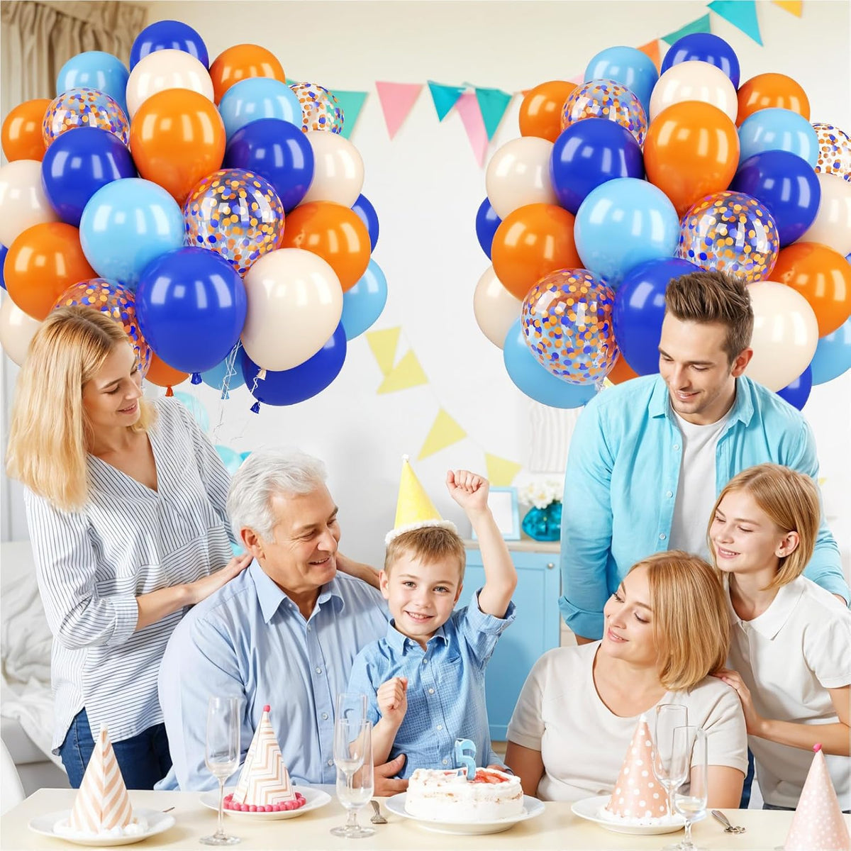 Blue and Orange Balloons Set, 50PCS 12 Inch Confetti Balloon Orange Dark Light Blue Apricot Nude