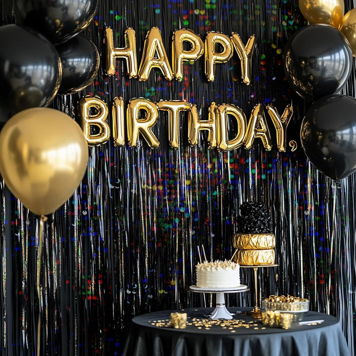 4 Packs Black Foil Fringe Curtain, Glitter Metallic Tinsel Backdrop for Birthday, Wedding, Bridal