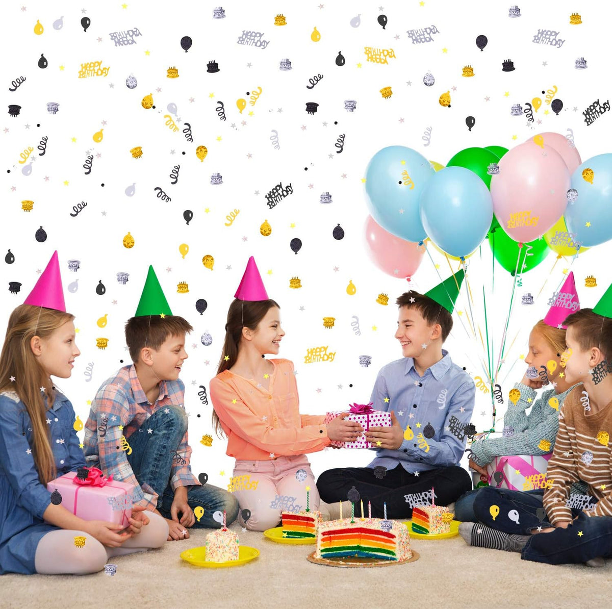 WILLBOND 3000 Pieces Happy Birthday Confetti Birthday Party Cake Confetti Metallic Foil Balloon