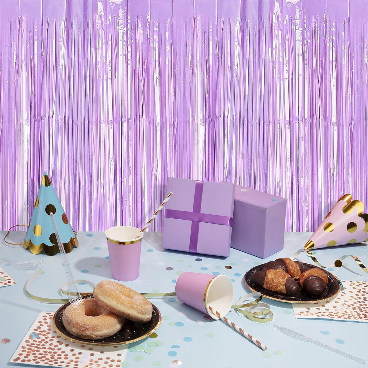 5 Pack Purple Foil Curtain Backdrop 3.2ft x 8.2ft Tinsel Foil Fringe Curtains Macaron Photo Booth
