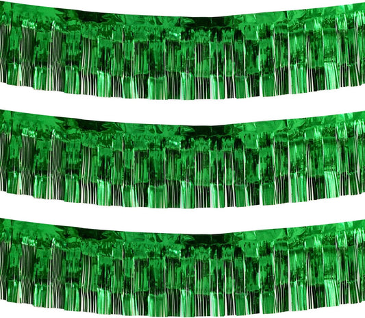 Thick 10 feet by 15 inches Green Foil Fringe Garland - Pack of 3 | Shiny Metallic Tassle Banner for