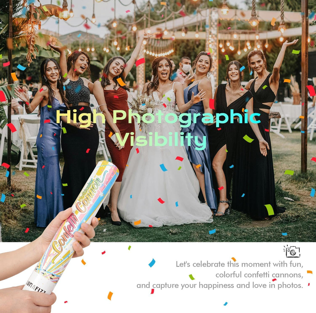 12 InchConfetti Biodegradable [6 Pack Confetti Cannons | Multicolor Confetti Poppers for Wedding
