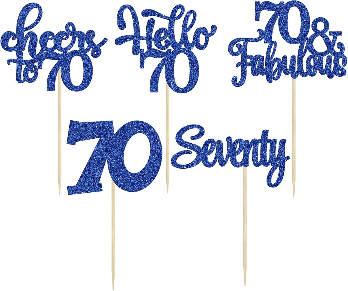 30Pcs Happy 70th Birthday Cupcake Toppers Seventy Cheers to 70 Years Old Birthday Cupcake Picks for