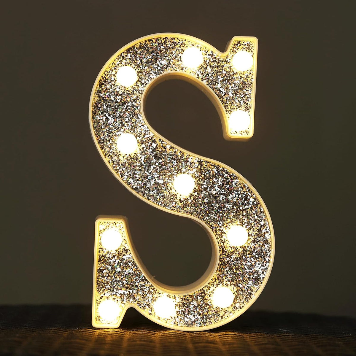Light Up Letter S - Marquee Alphabet Sign with Glitter Frame, Battery Operated Table Decor for