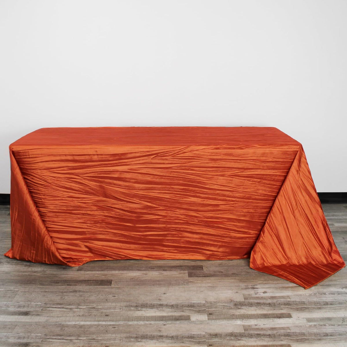 YOUR CHAIR COVERS - 90 x 132 inch Rectangular Crinkle Taffeta Tablecloth - Terracotta, Rectangle