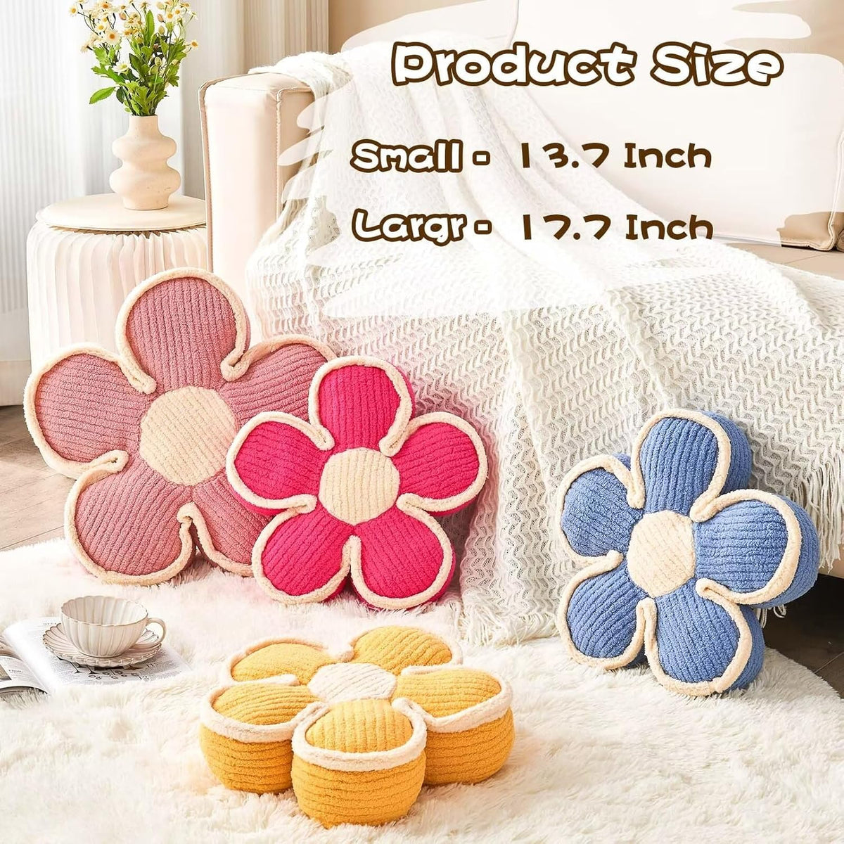 Flower Pillow, Soft Shaped Floor Cushion, Decorative Throw Pillow, Cute Seating Cushion, Room Decor