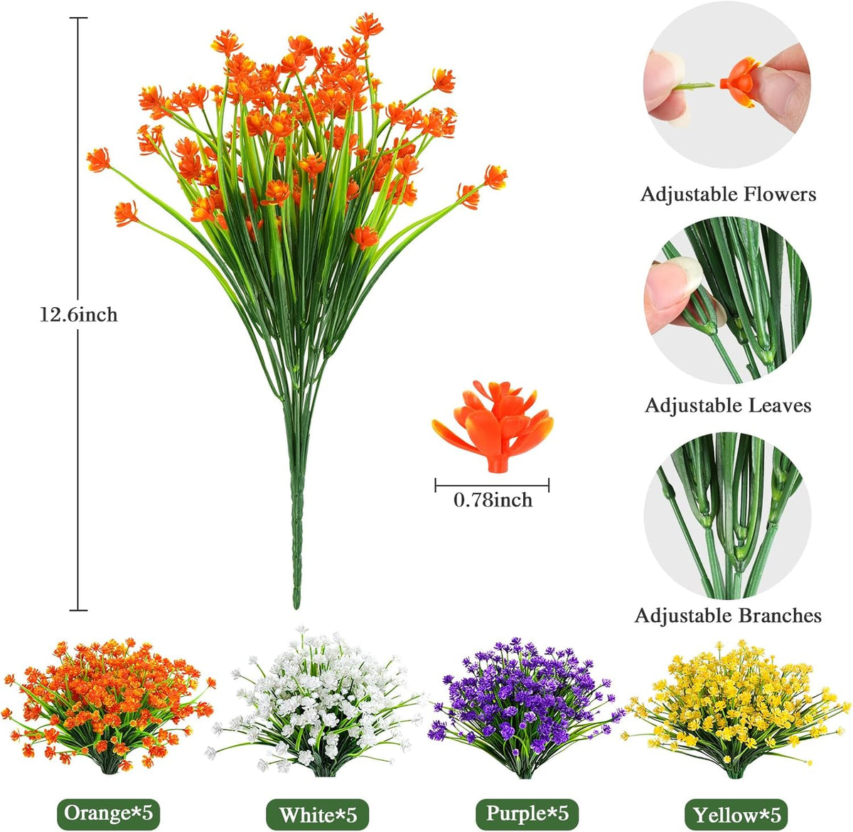 AmyHomie 20 Bundles Artificial Flowers for Outdoor UV Resistant Faux Flowers No Fade Fake Plastic
