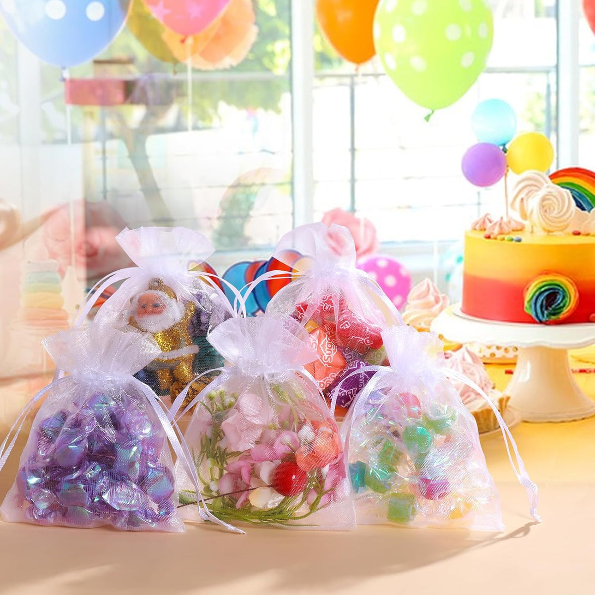 100Pcs White Organza Bags, 2x3Inch Sheer Wedding Party Favor Bags with Drawstring, Jewelry Gift