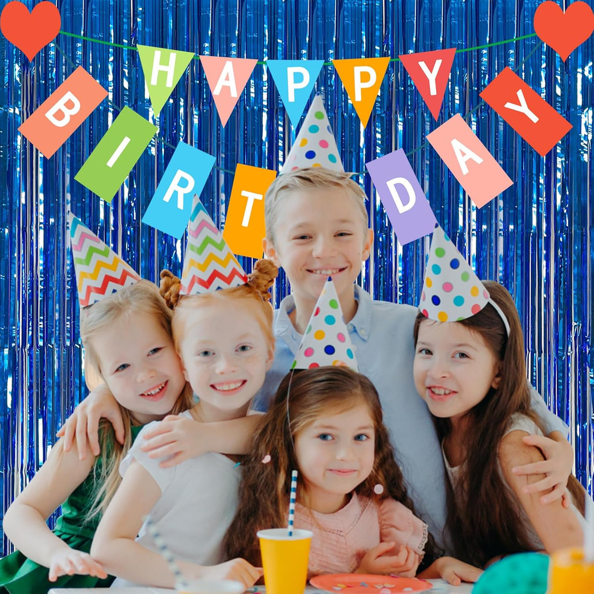 5 Pack Foil Curtain Backdrop Blue Metallic Tinsel Foil Fringe Curtains Photo Booth Props for