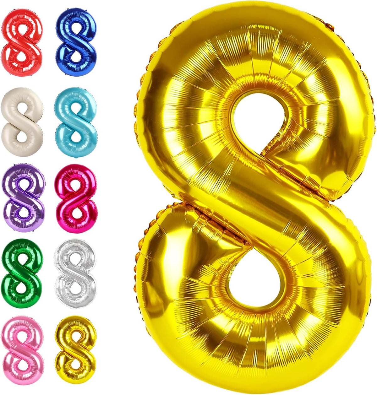 Helium Foil Gold Number 8 Balloon 40 Inch, Mylar Eight Numbers 8 18 28 38 48 58 80 88 Birthday