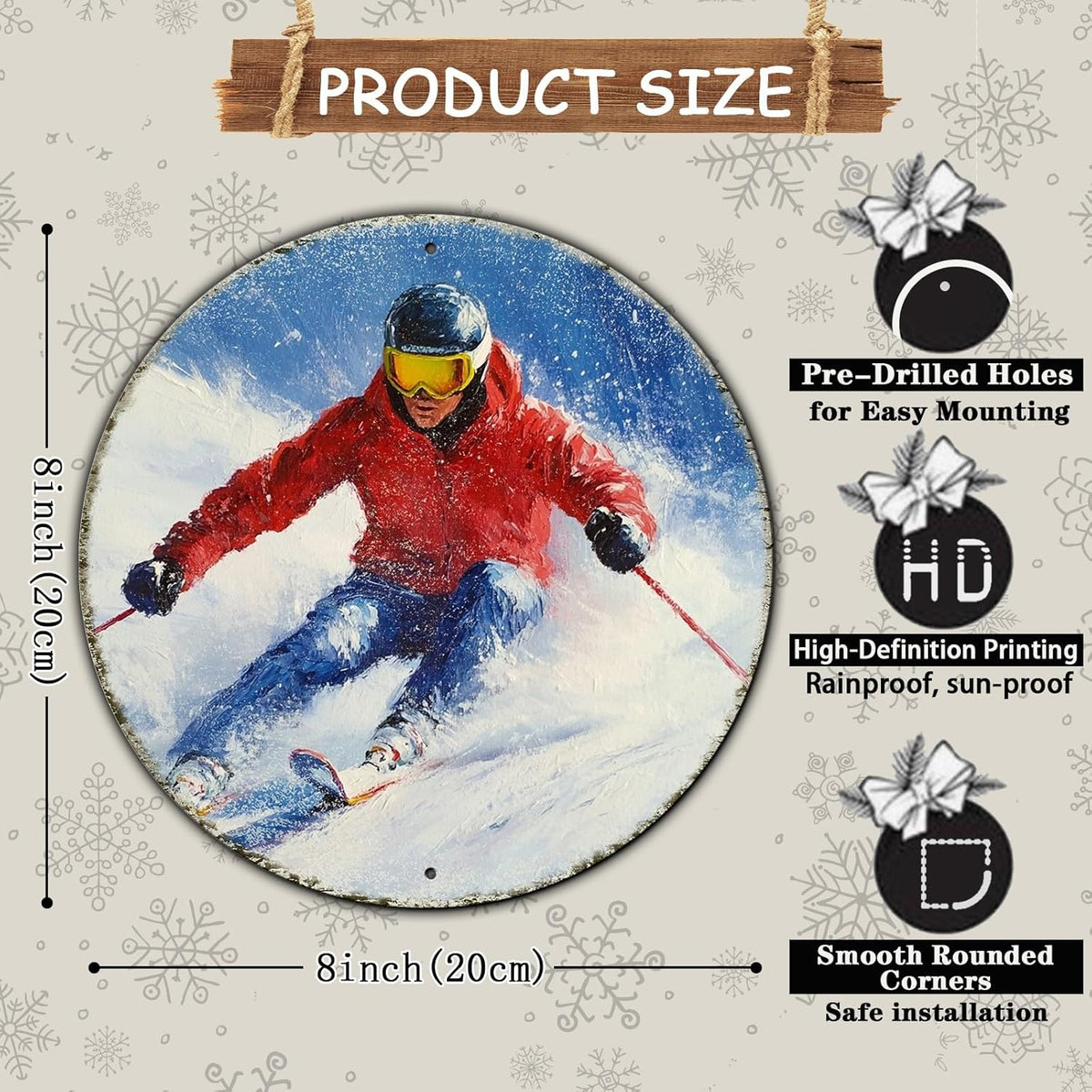 Round Ski Vintage Metal Sign Skiing Sign, Office Sign Home Décor Ski Lodge Décor Cabin Tin Sign 8 *