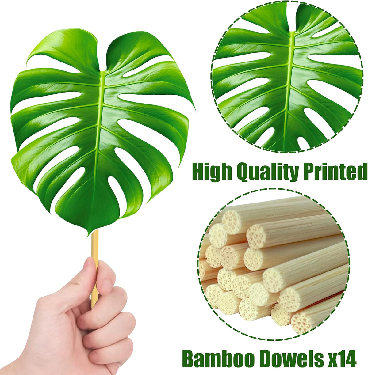 14pcs Palm Leaf Centerpiece Sticks Tropical Party Decorations for Table Green Leaves Theme