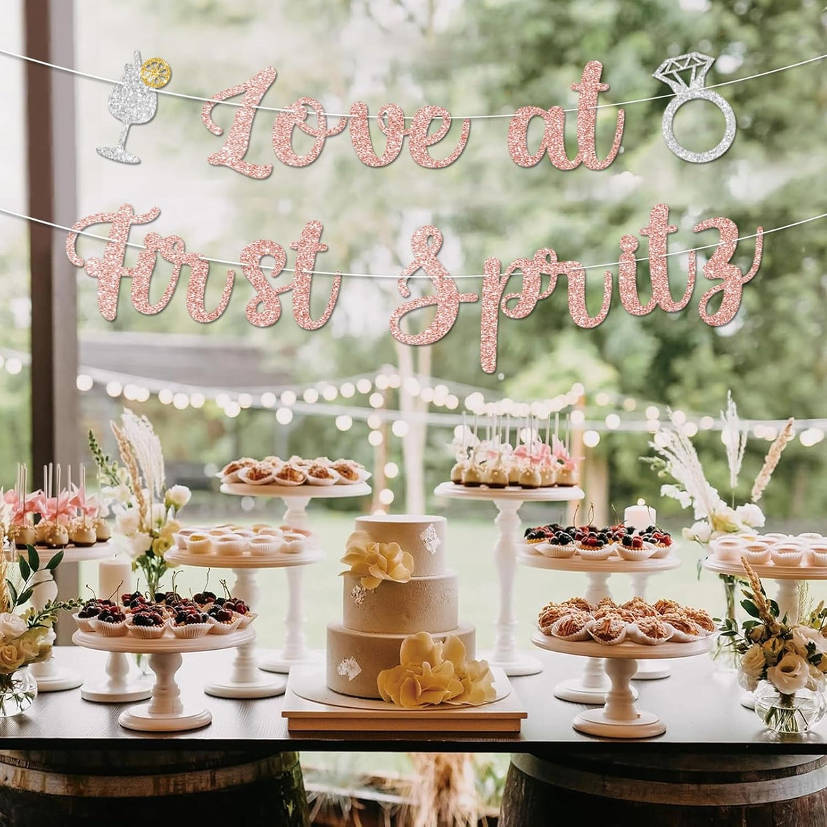 Love At First Spritz Wedding Banner - Bridal Shower Decorations, No Diy, Glitter Just Engaged