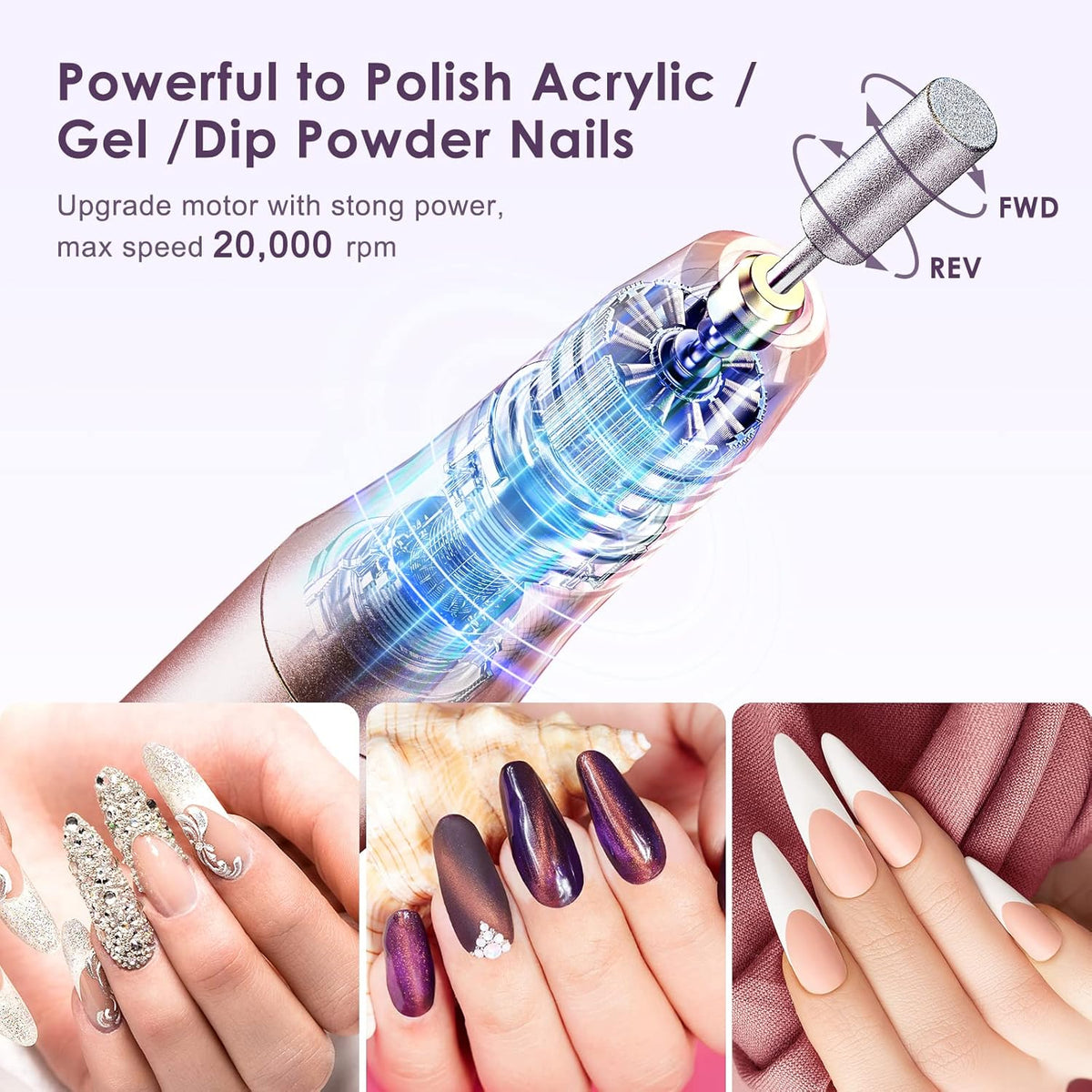 COSLUS Cordless Nail Drill Electric File: Professional for Acrylic Gel Dip Powder Nails Portable