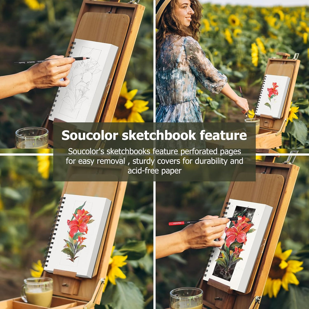 Soucolor 5.5" x 8.5" Sketchbook Pack of 2, 200 Sheets Blank Journal Notebook, A5, Spiral Bound