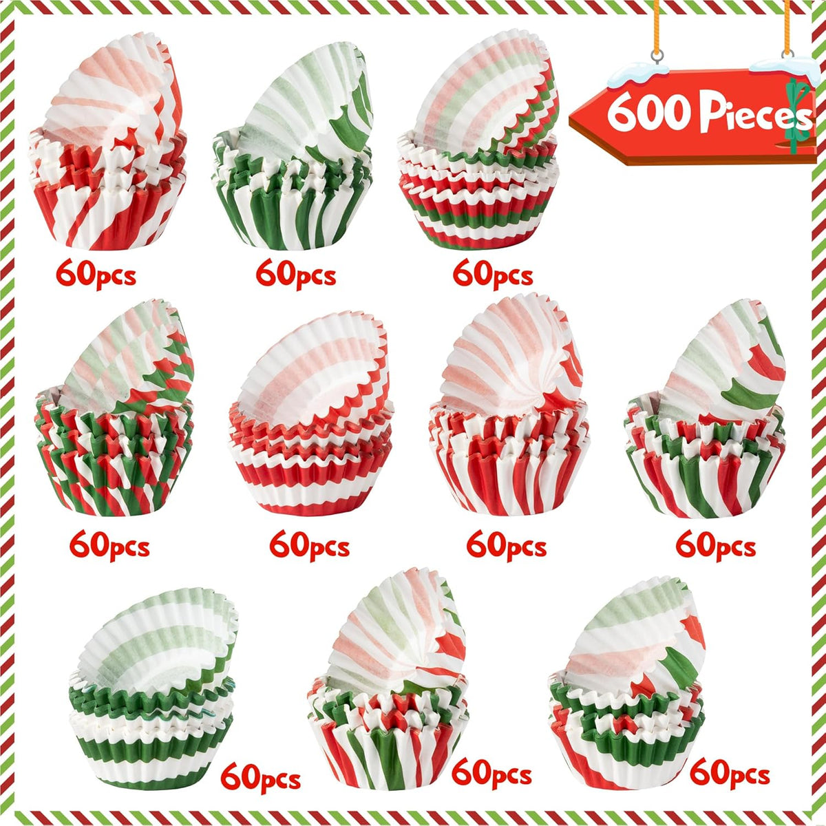 COcnny Christmas Mini Cupcake Liners - 600pcs Merry Christmas Candy Baking Cups Muffin Cupcakes