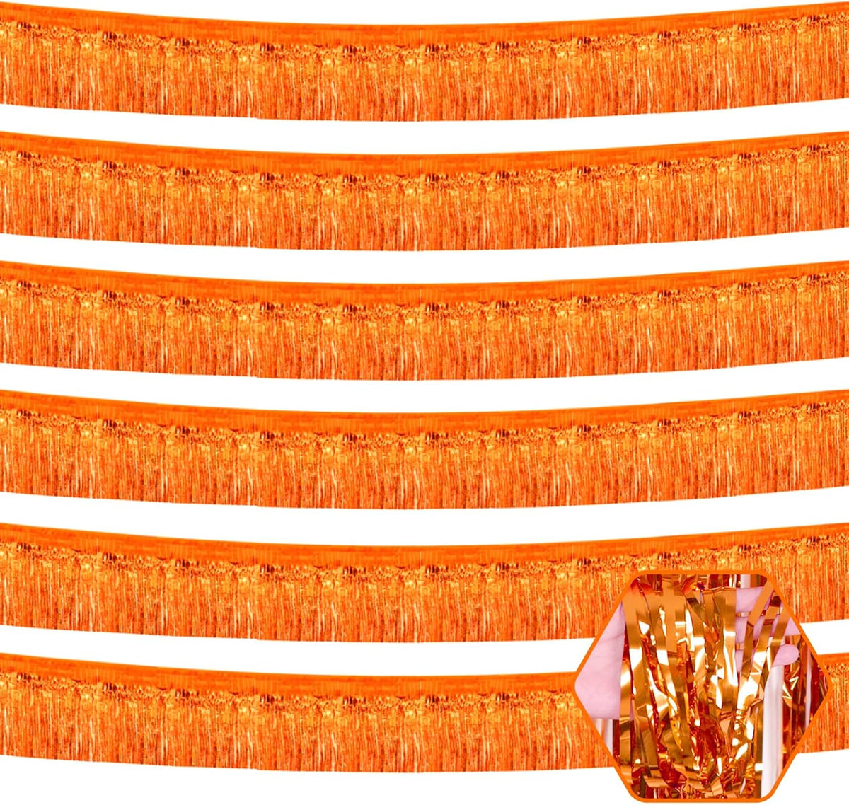 6 Pack 10 Feet Orange Foil Fringe Garland Metallic Tinsel Streamers Banner Wall Hanging Curtain