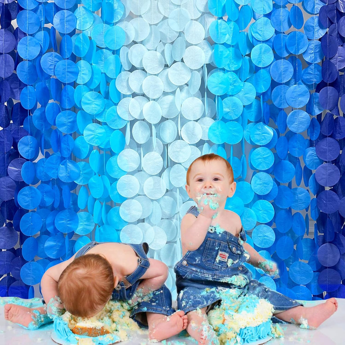 PinkBlume 205 Ft Blue Party Decorations Ombre Navy Circle Dot Backdrop Streamer Royal Tissue Paper