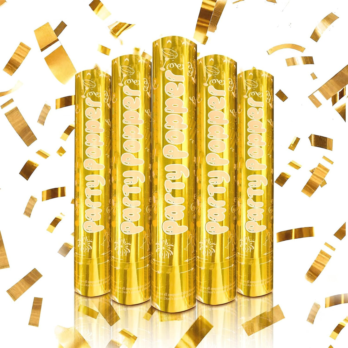 12 Inch Gold Confetti Poppers | 5 Pack Confetti Cannons for Weddings, New Years, Graduation