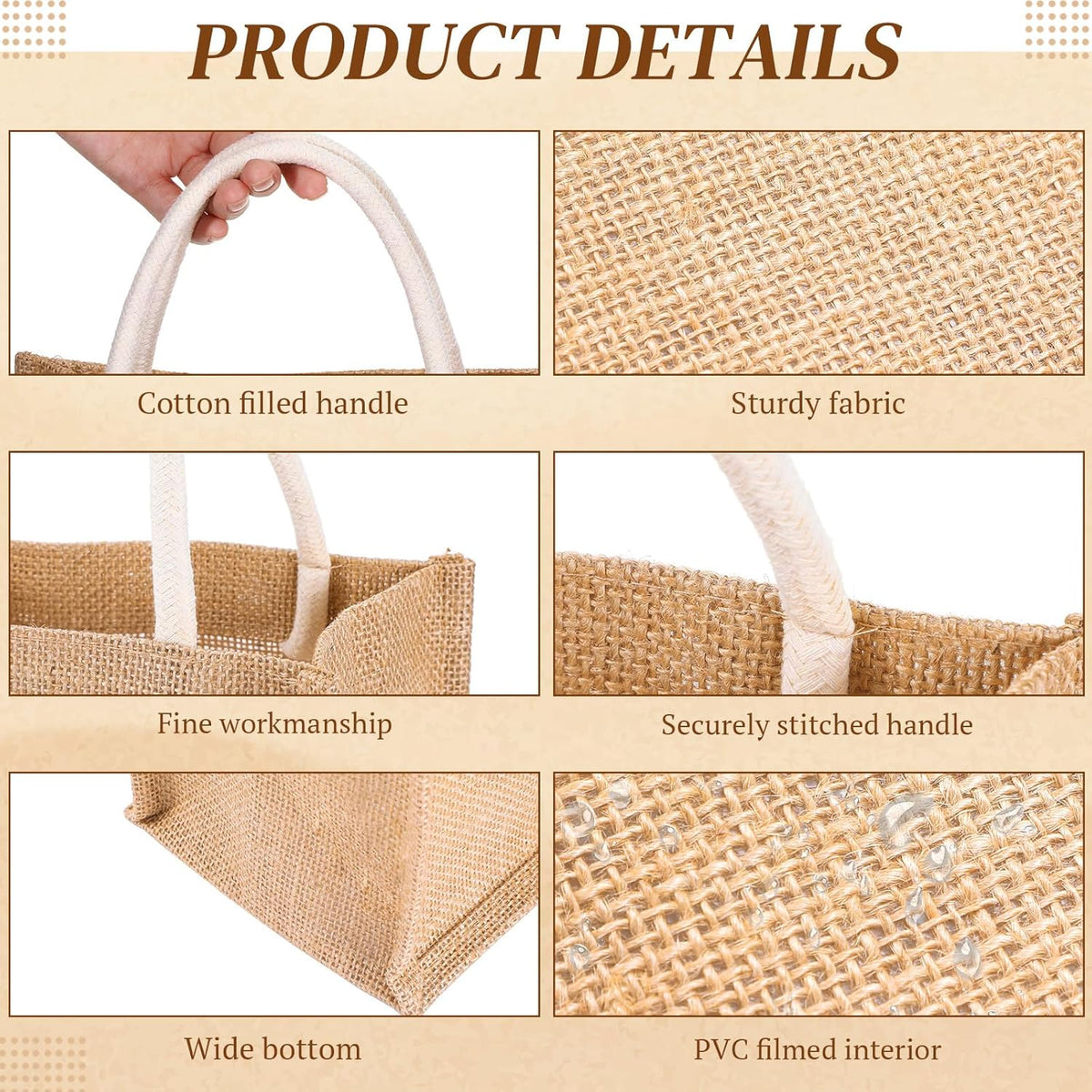 Cunno 24 Pcs Burlap Tote Bag Mini Jute Reusable Waterproof Bag with Handles Small Blank Canvas for
