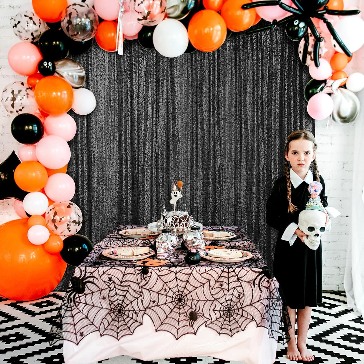Hahuho Black Sequin Backdrop Curtain, 2PCS 2FTx8FT Glitter Backdrop Curtain for Parties, Christmas