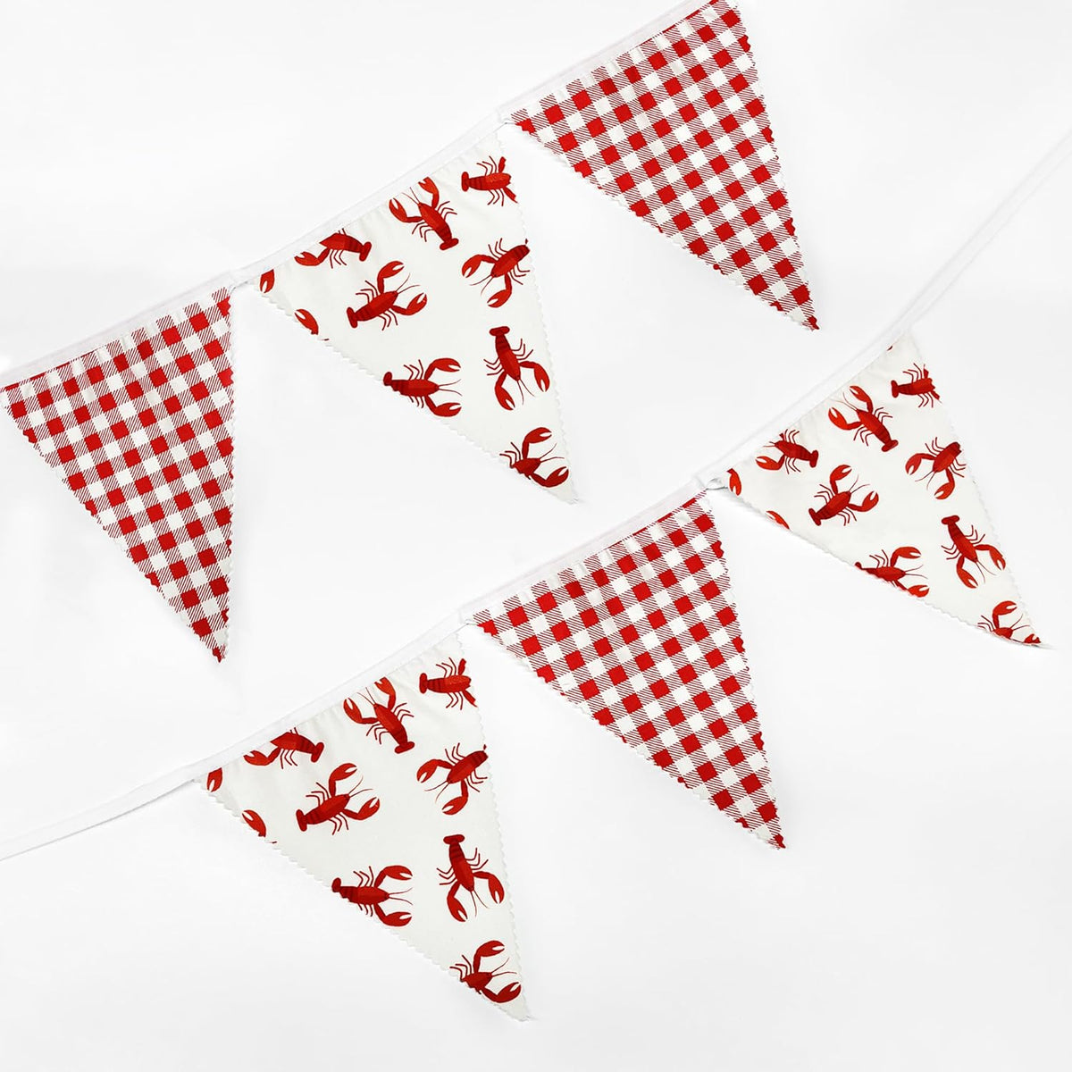 32Ft Crawfish Party Decorations Red Buffalo Plaid Crawfish Pennant Banner Fabric Triangle Flag