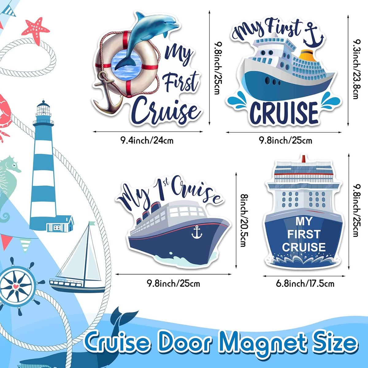 Hoteam 4 Pcs My First Cruise Door Decorations Magnetic Large My 1st Cruise Door Magnets Decor Funny