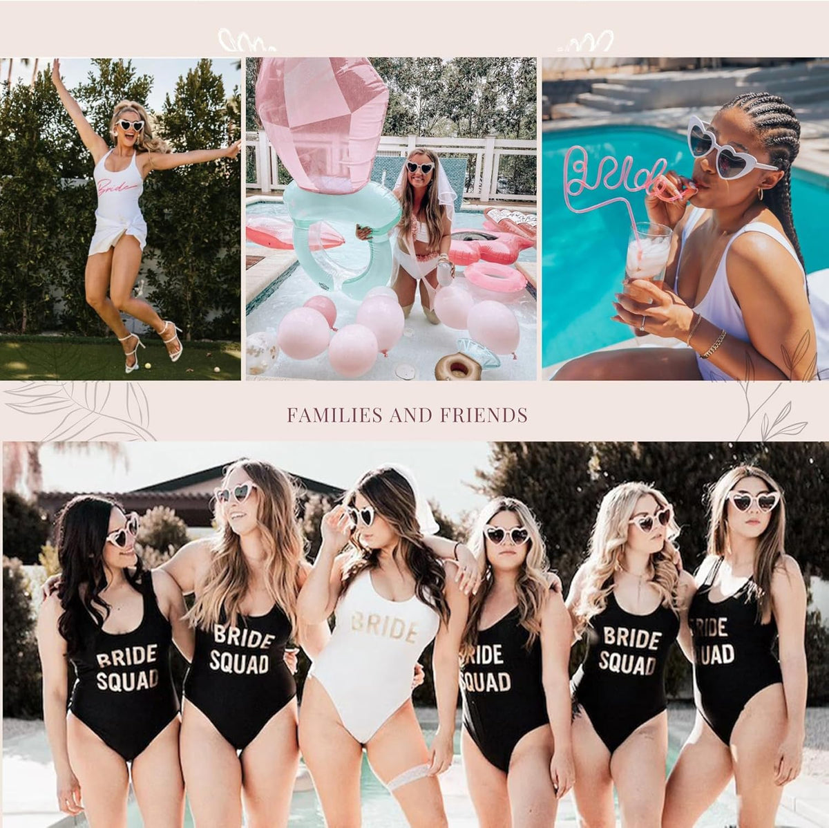 Bachelorette Party Favor Sunglasses 6 Pack,Retro Cat Eye Heart Sunglasses for Women,Bridesmaid