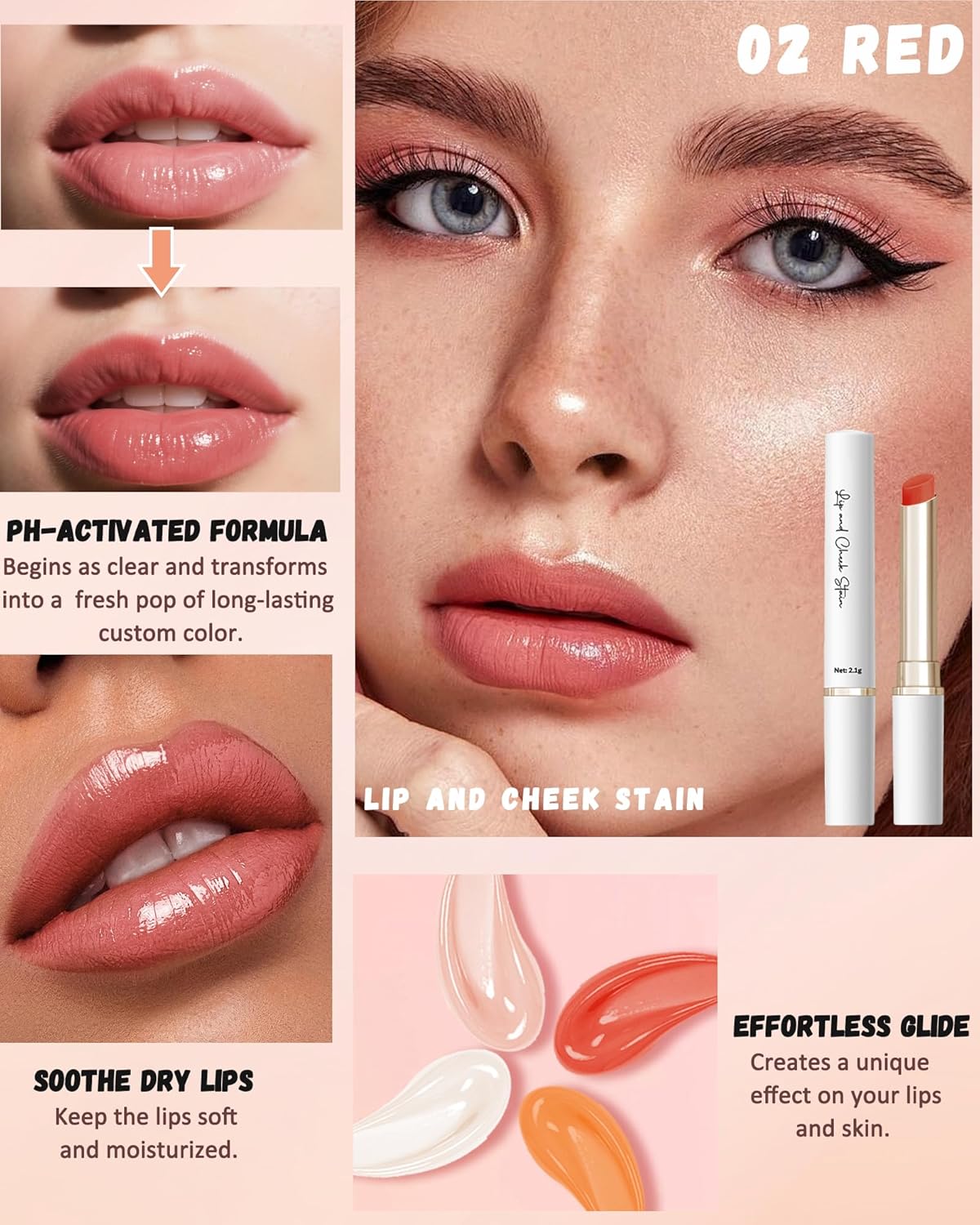 PH Color Changing Lipstick, Waterproof Temperature Color Change Lip Balm, Multi-Use Lip and Cheek