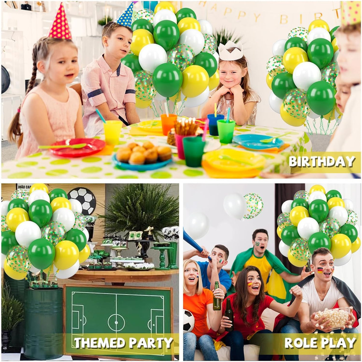 Paready Green and Yellow Balloons - 50 Pcs Confetti Balloons, 12 Inch Latex Balloons for Birthday