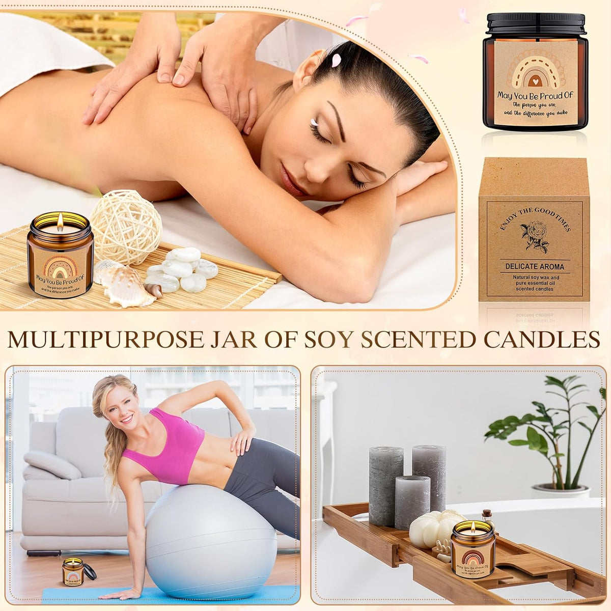 MTLEE 20 Pcs Thank You Gifts Candles 3.5 oz Employee Appreciation Inspirational Scented Soy Wax