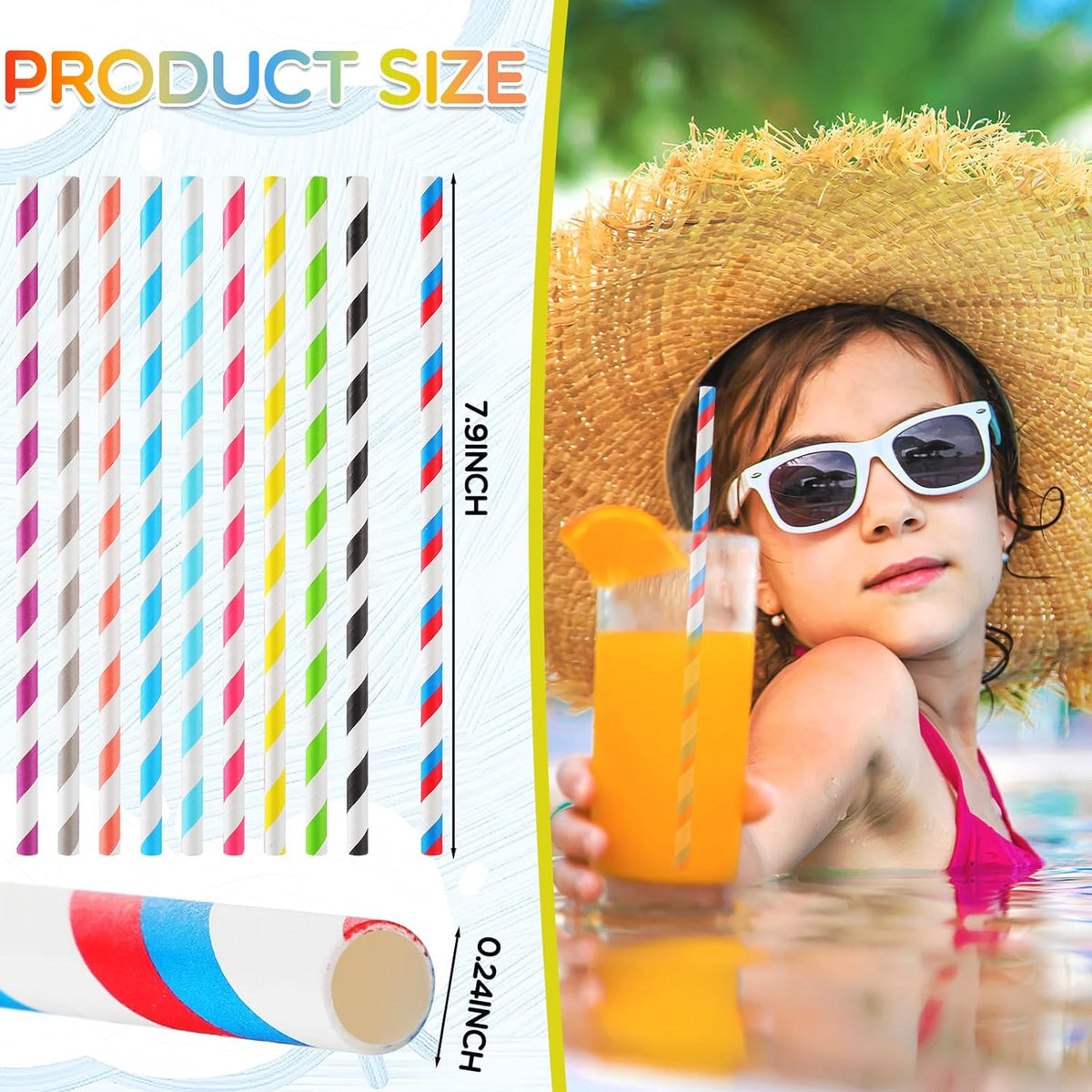 Eaasty 5000 Pcs Colored Paper Straws Bulk Disposable Striped Drinking Paper Straws for Summer
