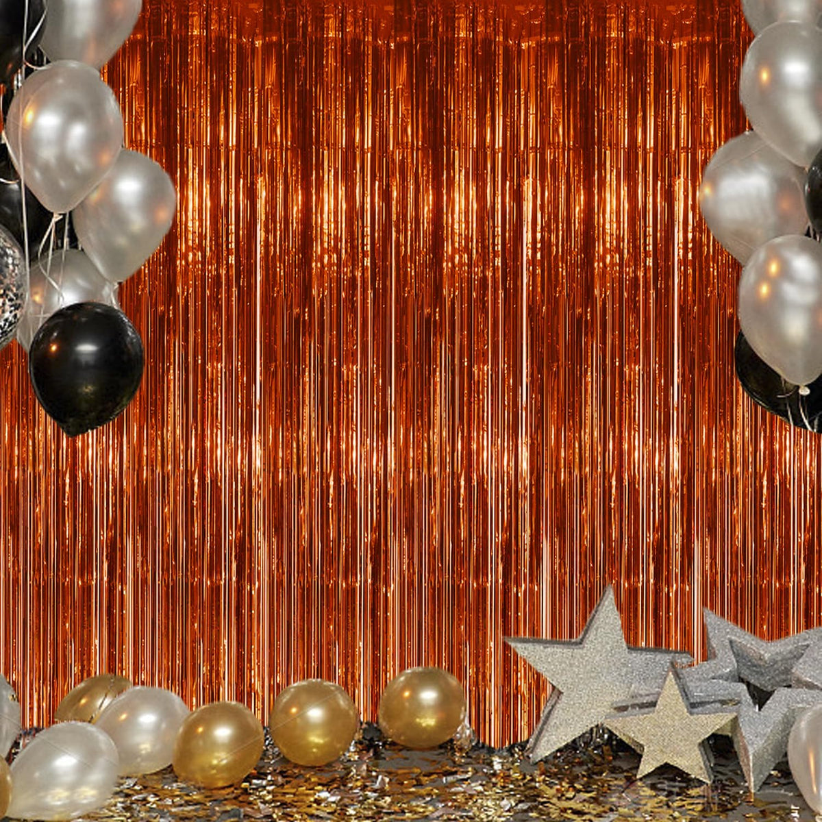 3 Pack Foil Fringe Backdrop - Bronze Shiny Tinsel Curtains for Party Decoration/Photo Booth Props