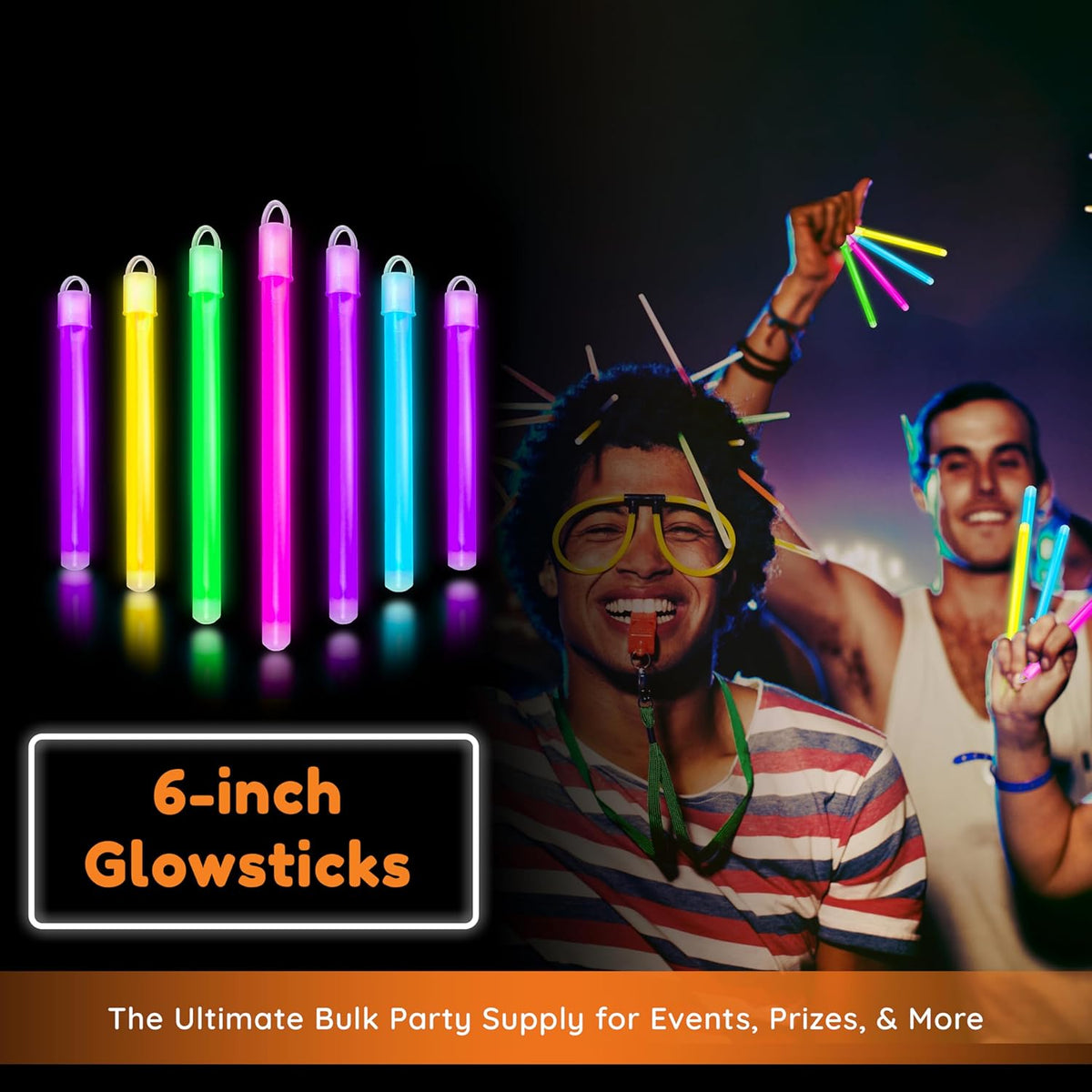 Glow Fever Glow in The Dark Sticks - 100 ct 6" Glow Sticks Bulk Party Pack with End Caps & Lanyards