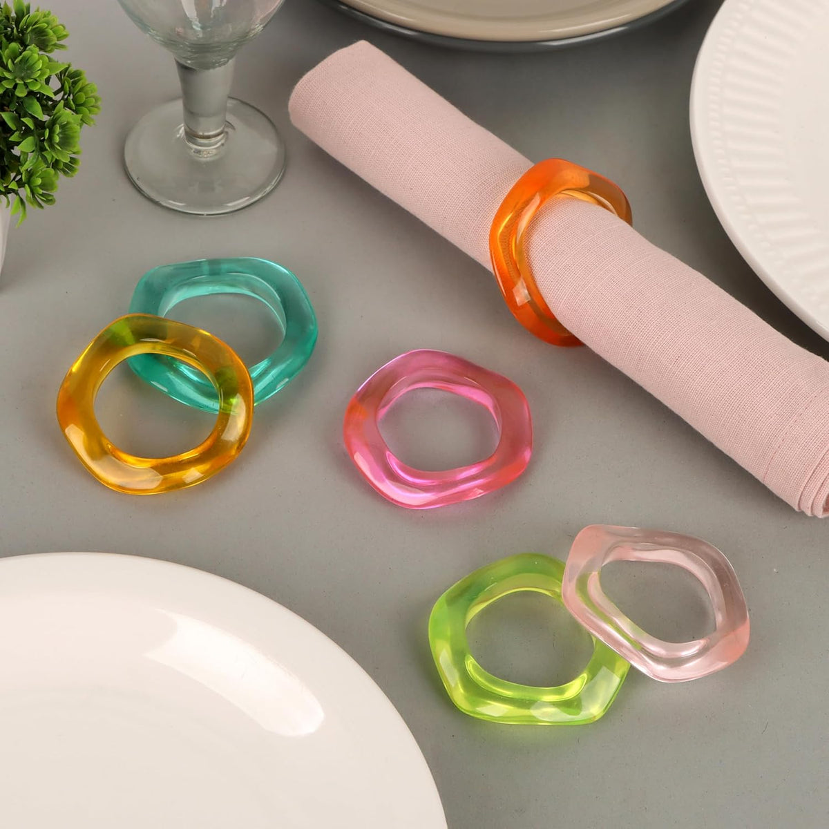 Epoxy Resin Spring Napkin Rings Set of 12 - Irregular Napkin Holders for Dining Table, Party Decor