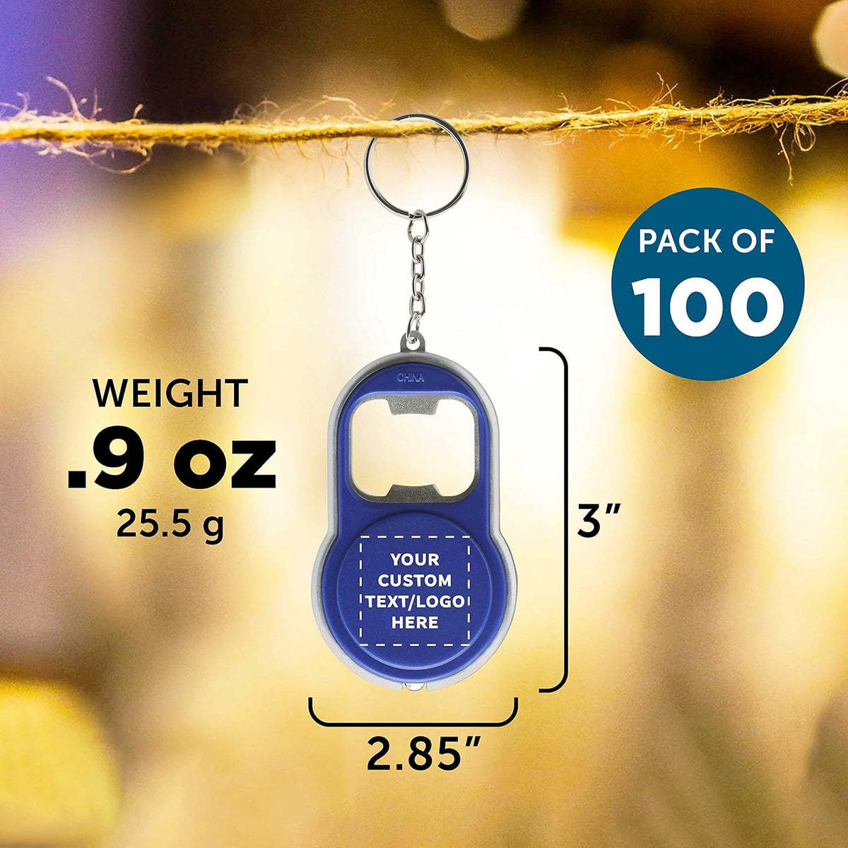 DISCOUNT PROMOS Custom Bottle Opener & LED Keychains Set of 100, Personalized Bulk Pack - Perfect