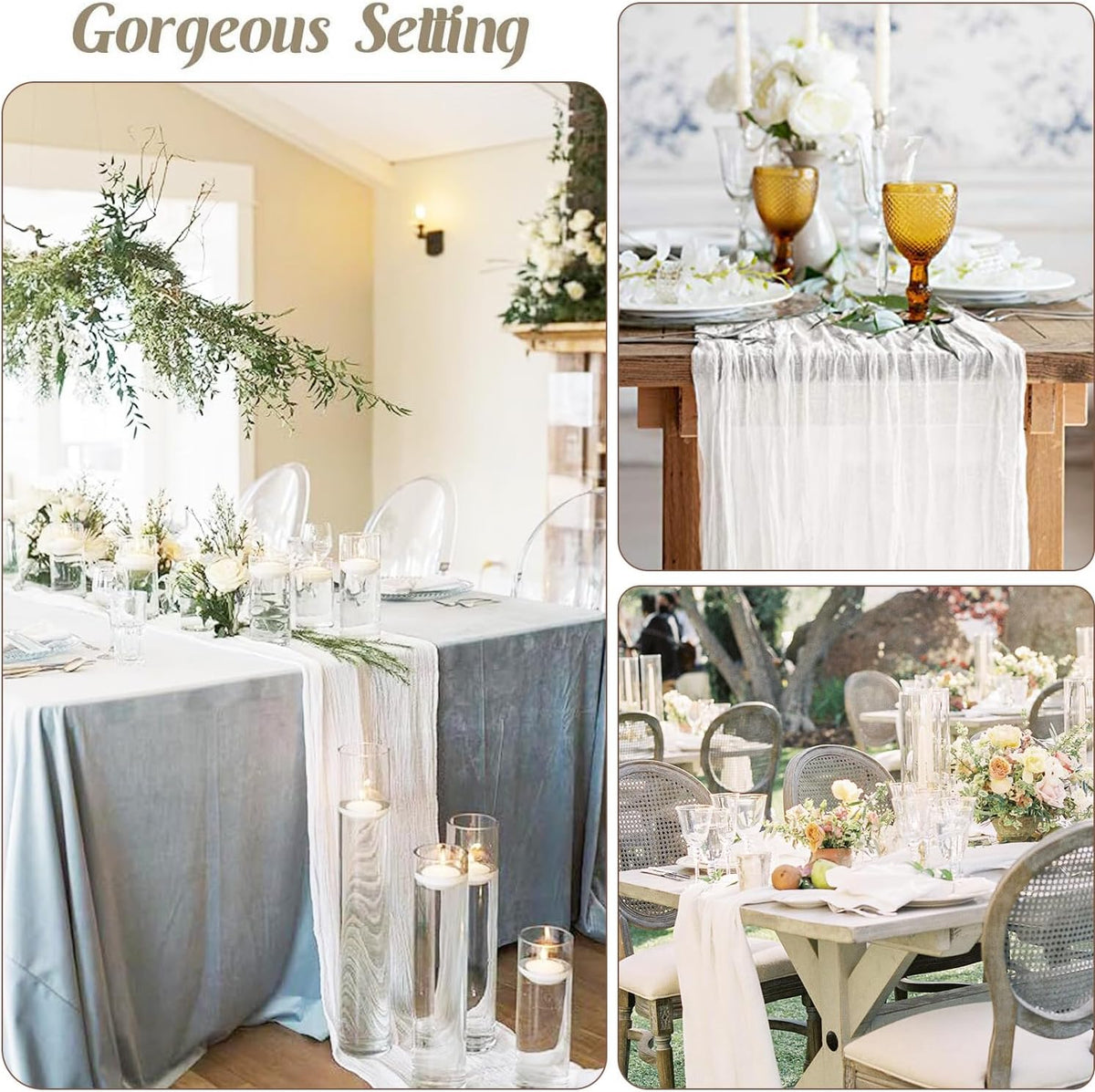 6 Pack White Cheesecloth Table Runner - 10Ft Gauze Cheese Cloth Table Runner 35x120 Inch Long