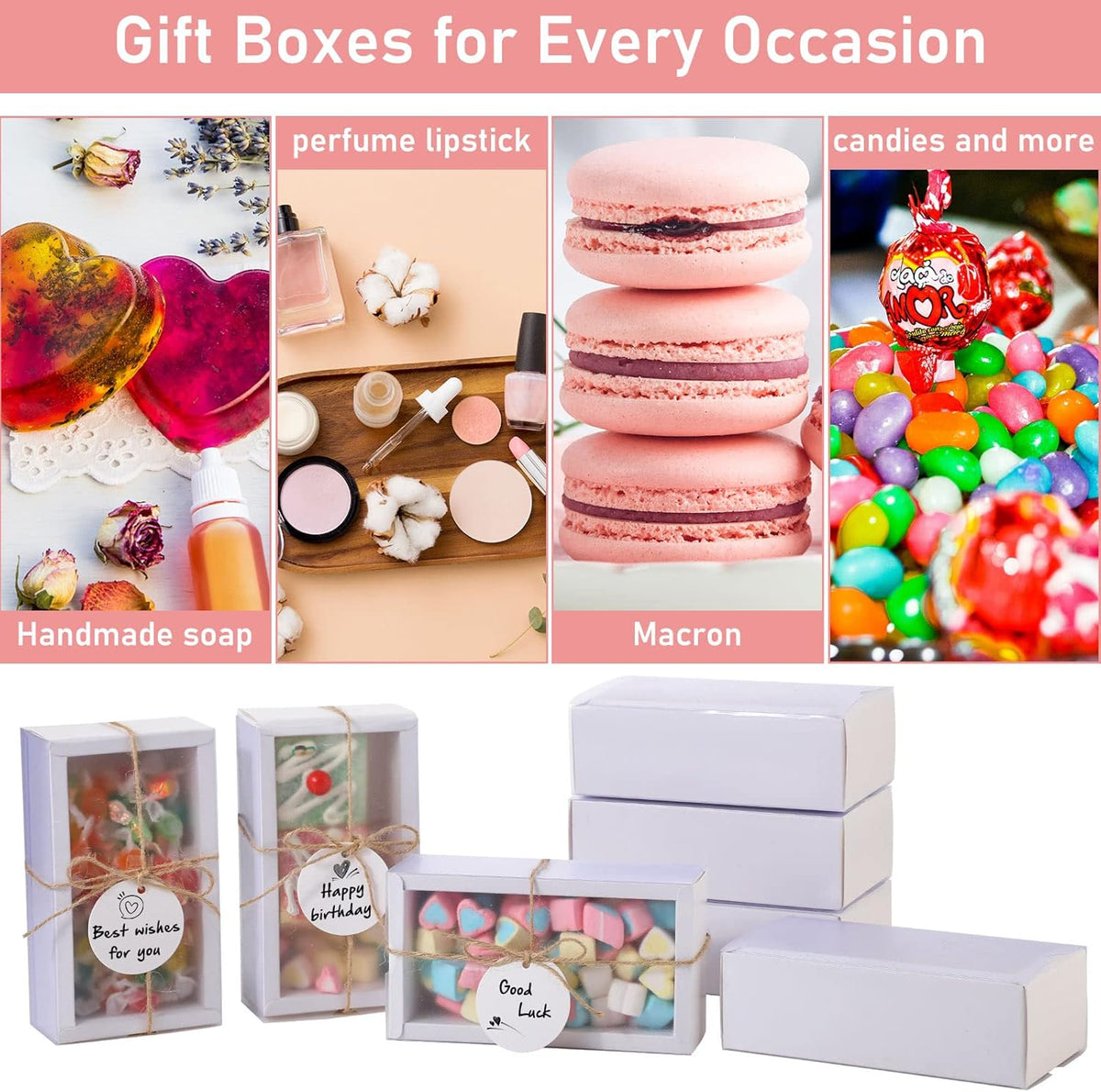 Roowest 50 Sets Kraft Soap Boxes Rectangle Packaging Box with Window Homemade Gift Box with Blank