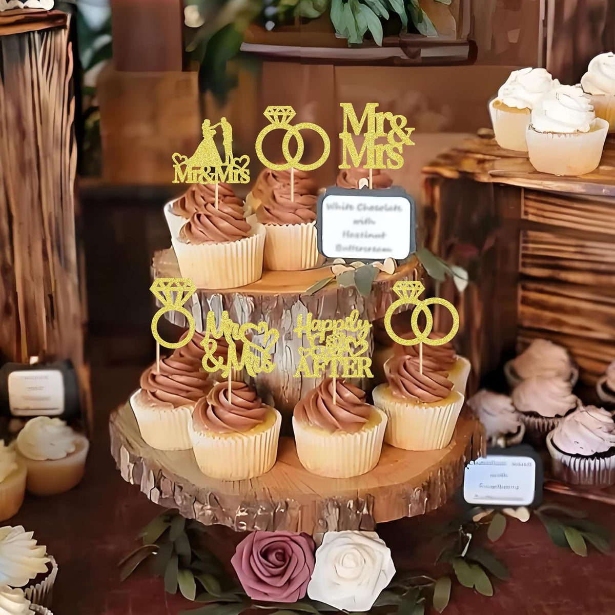 24 PCS Mr & Mrs Cupcake Toppers Wedding Engagement Party Picks Bridal Shower Anniversary Party Cake