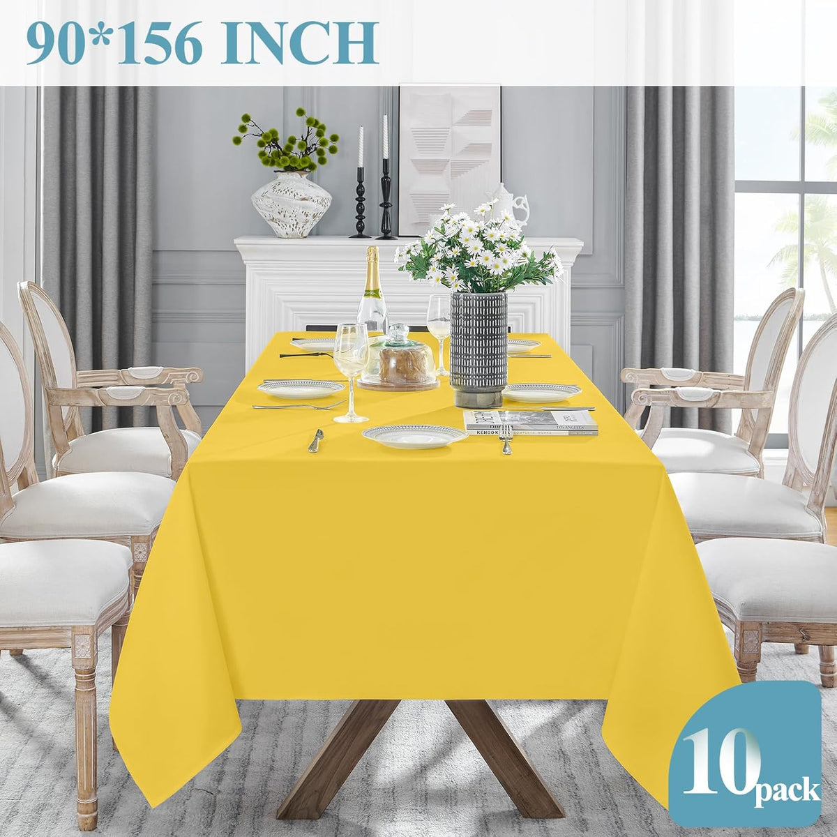 VidaFete Tablecloth 10 Pack 90 * 156inch Rectangle Table Cloth Polyester, Stain Wrinkle Resistant