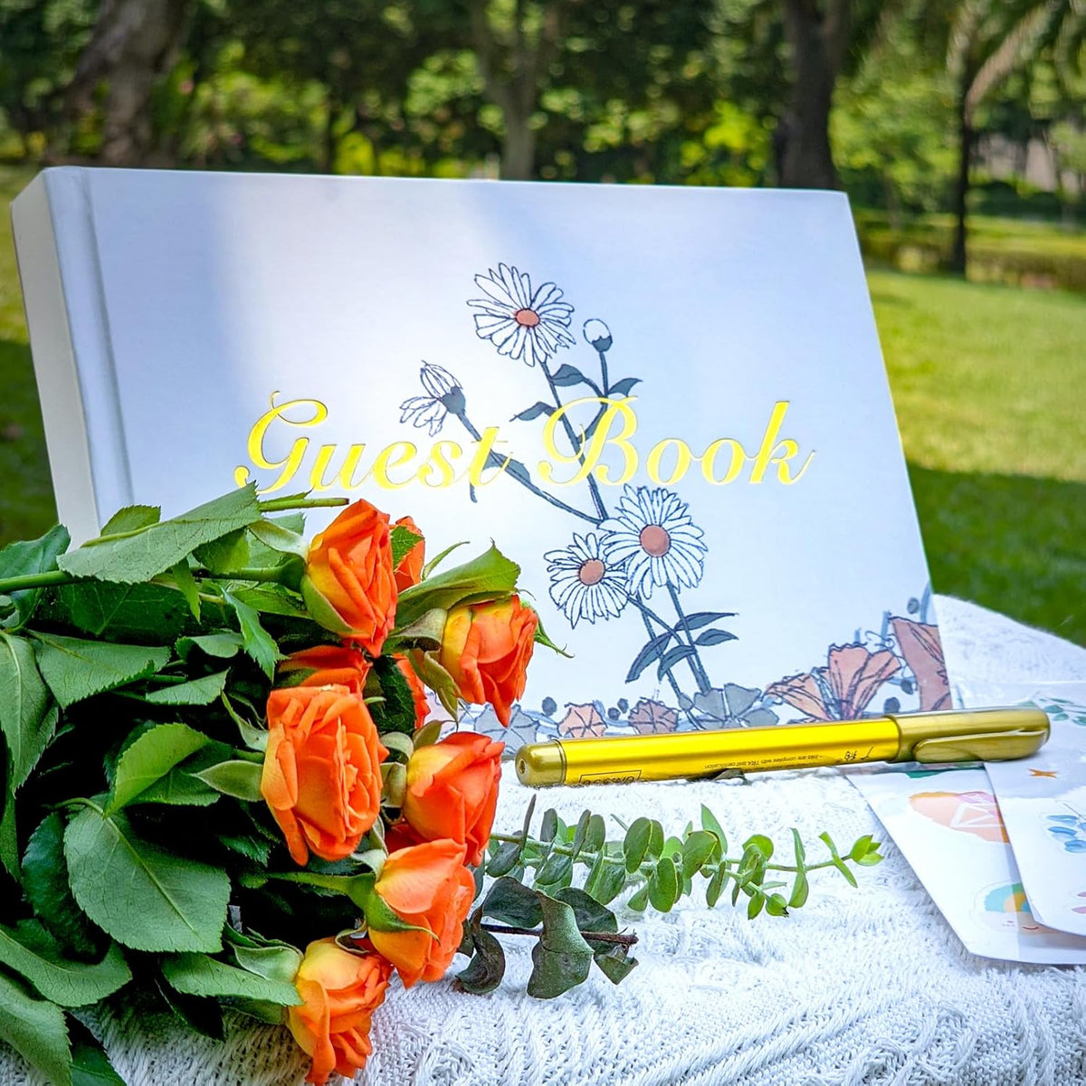 Guest Book for Wedding Reception, Party, Birthday, Polaroid GuestBook Retro Elegant Daisy Guest