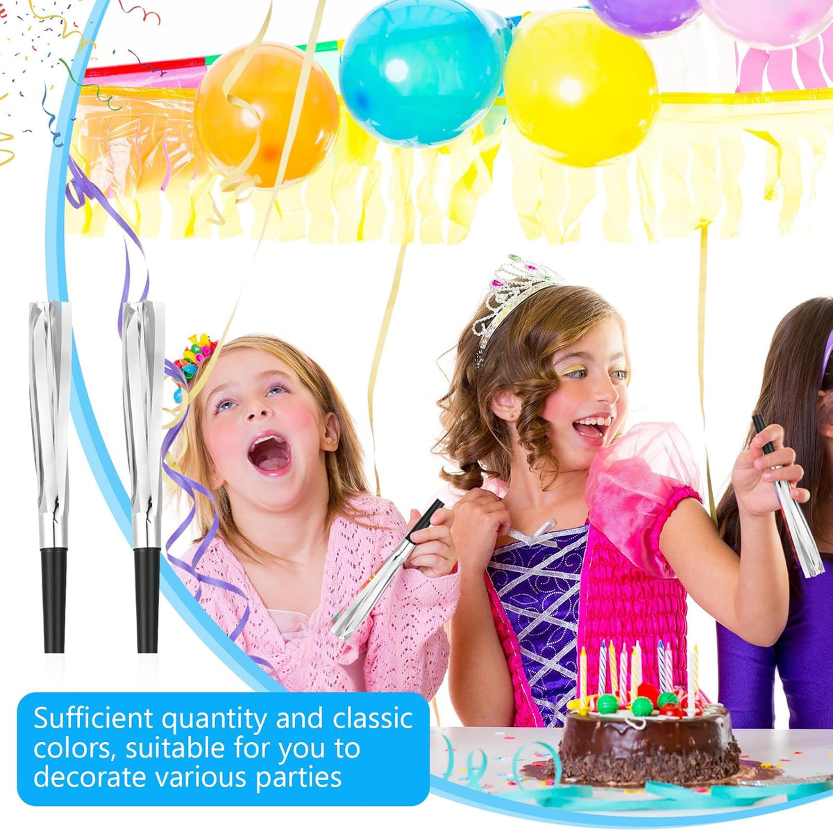 Metallic Fringed Noise Makers, 48 Pcs, Gold, Silver, for Noise Makers Party Favors, Baby Shower